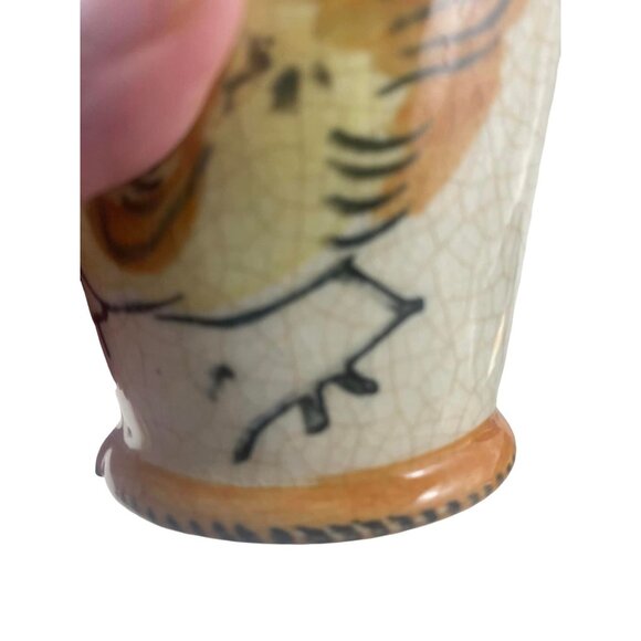 Vintage Japan Wall Vase Hand-Painted Ceramic Pitcher With Rooster & Floral - Picture 4 of 5